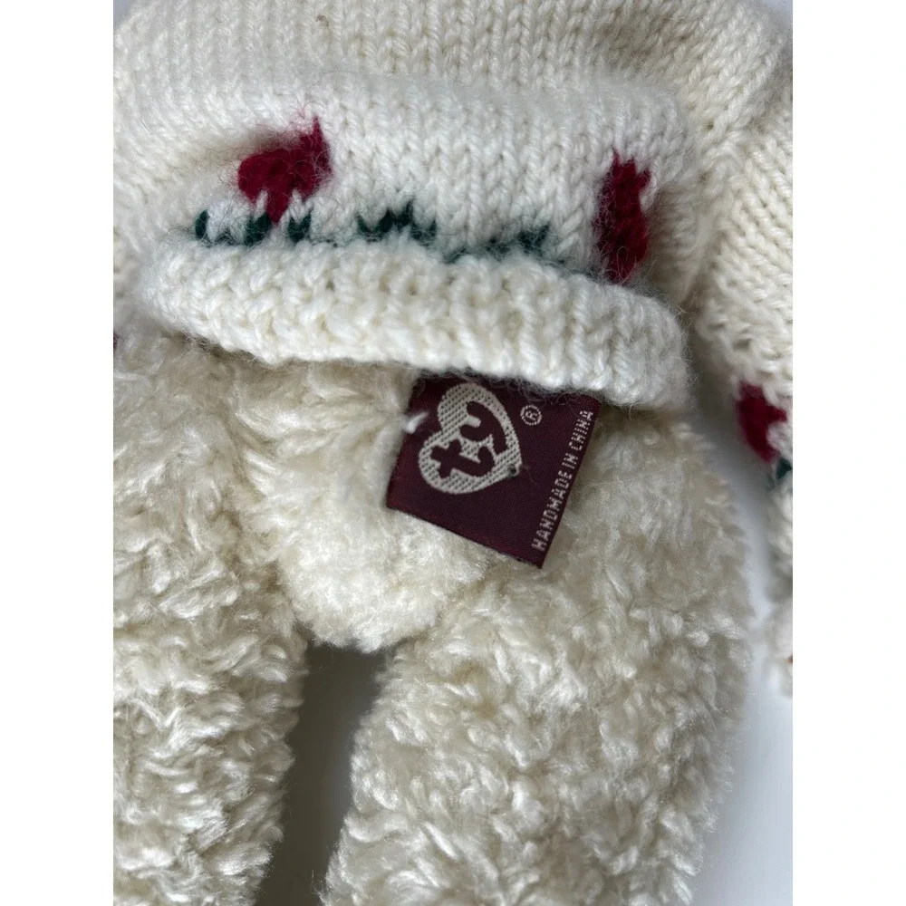 Ty Beanie Baby Teddy Attic Treasures Heartly‎ the Bear Cream Knit Sweater 1993